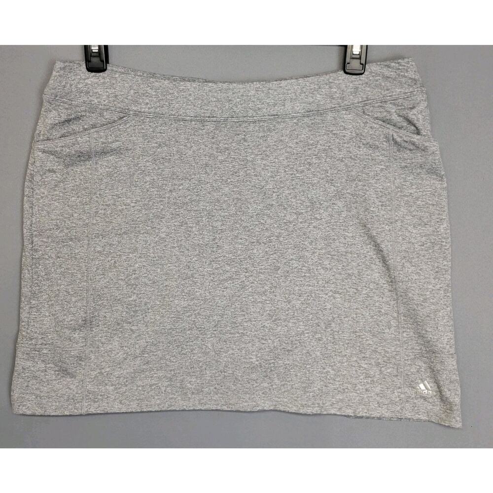 Adias Golf Skorts Skirt Womens Large Gray Heathered Stretches Pockets‎ Logo